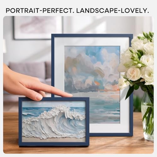 Homeforia A5 Blue Picture Frame, High-End Metal, A6 Mat, Glass
