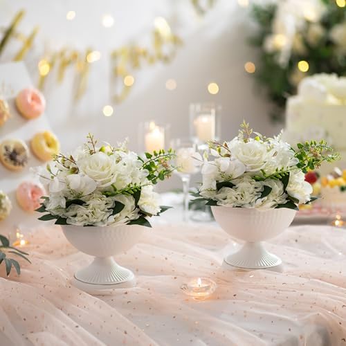 Sziqiqi White Urn Vase for Wedding, Compote Vase for Table, 5.9in, 10Pcs | Tall Floral Holder for Centerpiece Pedestal Bowl Pot, Flower Arrangements for Wedding, Party, Birthday, Event, Reception