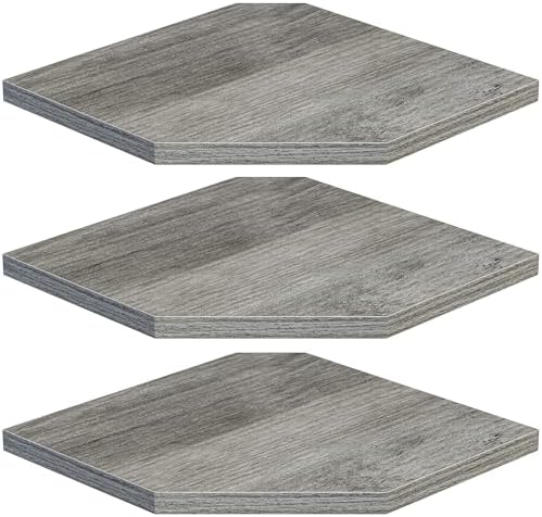 Fun Memories Corner Shelf Wall Mount, Floating Corner Shelves, Set of 3 Corner Wall Shelf Organizer, Rustic Wood Wall Storage Display Shelves for Living Room Bedroom Bathroom Kitchen, Rustic Grey
