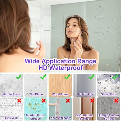 JUNEBRUSHS 8 Pack Self Adhesive Acrylic Mirror, 4X 6 Inch Mirror Tiles | Flexible Plastic Mirrors Sheets Wall Stickers,2MM Thick Mirrors,Frameless Small Mirror
