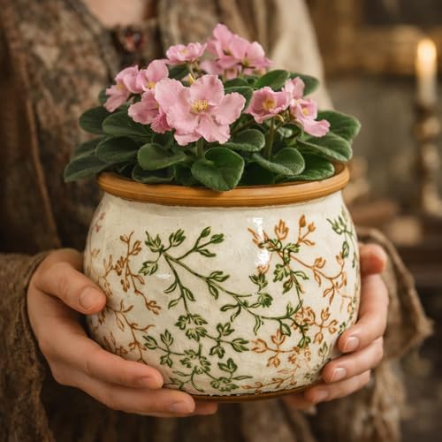 Vintage Ceramic Flower Pot, 6.5 & 9in, with Drainage & Filter