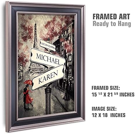 A&T ARTWORK Lovers Roadcrossing Signs Framed Arts Gift,includes Names and the Date Unique Gift for Anniversary. Size:21 5/8X15 1/2 inches