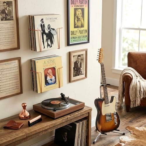 MyGift Copper Metal LP Record Wall Racks, Vinyl Album Display Set of 2