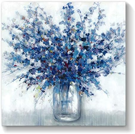 TAR TAR STUDIO Abstract Bouquet Canvas Wall Art, 30" L x 30" W | Colorful Flowers in Vase Artwork Hand Painted Painting for Living Room Office
