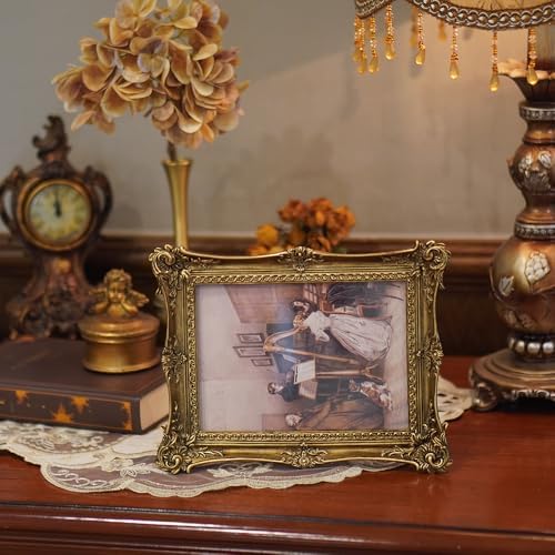 SIKOO Vintage Picture Frames 4x6 Antique Ornate Picture Frame Tabletop and Wall Mount Display Vintage Wall Decor Gallery Retro Home Decor Bronze Gold