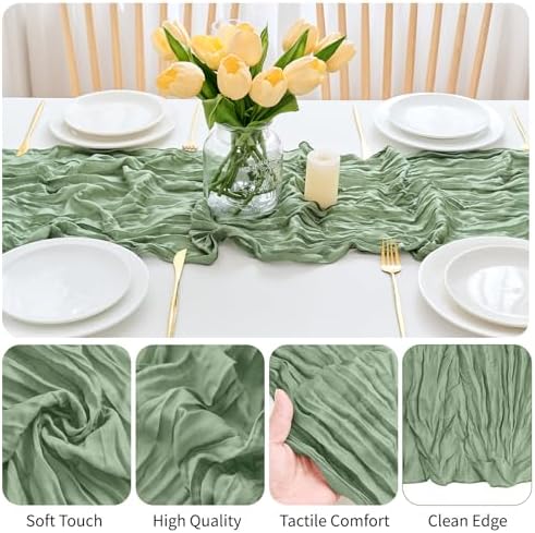 16 Pack Sage Green Cheesecloth Table Runner 21.5 x 120 Inches Boho Gauze Table Runners 10FT Long Cheese Cloth Table Runner for Bridal Shower Baby Shower Birthday Party Wedding Decor