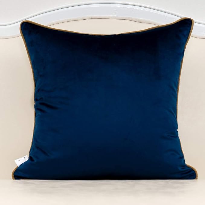 Alerfa Gold Leather Striped Navy Blue Throw Pillow Cover 18x18 Inch, Geometric Luxury Decorative Embroidered Velvet Pillow Cover for Couch Living Room Bedroom