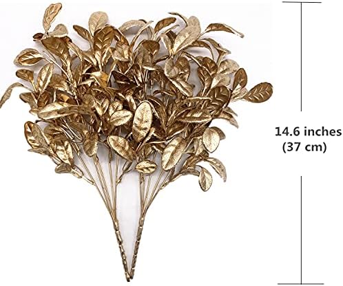 CATTREE Artificial Gold Plants Flower Fake Golden Leaves Home Decor 4 Pack