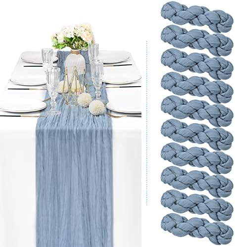 10 Pack Dusty Blue Cheesecloth Table Runner, Extra Wide 35x120 Inch