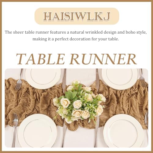 2 Pack 120 Inch Nude Cheesecloth Table Runner Boho Rustic Gauze Sheer Romantic 10 FT Long Cheese Cloth Table Runner for Bridal Baby Shower Wedding Party Birthday Holiday Home Easter Decor