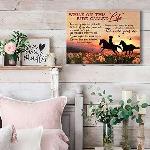 Rustic Religious Horse Wall Art Life with Girl Picture Inspirational Painting Horse Gifts for Girls Framed Modern Artwork for Girls Bedroom Home Decor 16x24 inch