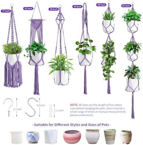 SFENNGPET Macrame Plant Hangers, 6Pack Hanging Planters for Indoor Plants