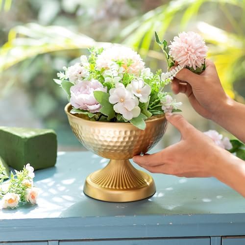 Sziqiqi Gold Urn Vase for Flowers, Wedding Table Compote Vases, 5.9in, 2Pcs | Hammered Vintage Urn Vase, Wedding Table Decoration Centrepieces Set, For Artificial Flowers,Party, Home Decor, Anniversary