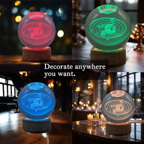 3D Crystal Ball 3.15" With LED Lamp, Colorful Wooden Base Night Light, Removable Glow Ball, Color Changing Light With Remote (4-SolarSystem)