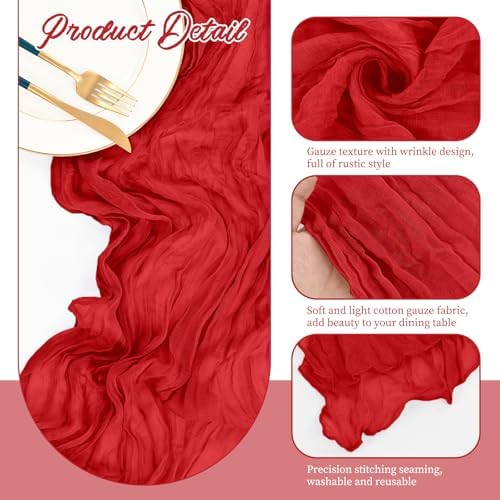 10 Pack Red Cheesecloth Table Runner Long,21.5 x 120 Inch