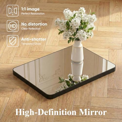 Sweetcrispy Bathroom Mirror, Vanity Mirrors for Wall, 26x38 Inch | Matte Metal Frame, Rounded Rectangle, Over Sink Home Decor, Living Room Bedroom, Black