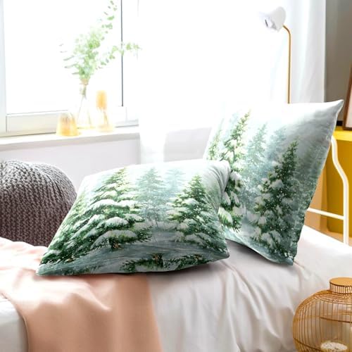 2 Packs Winter Snowy Pine Tree Throw Pillow Covers 24x24 inch for Christma Snow Forest Snowflakes Decorative Cushion Cases Winter Atmosphere Holiday Pillowcase for Home Sofa Patio