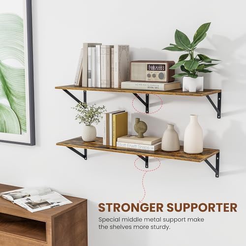 Heimlove 36W x 12D Deep Floating Shelves Set of 2 Rustic Brown