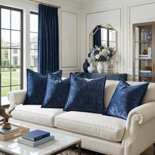 a moment Throw Pillow Covers 26X26 Inch 4 Packs,Soft Velvet Decorative Pillow Cases with 3D Ice Flower,Texture Modern Accent Cushion Covers for Sofa Couch Home Decor Navy Blue