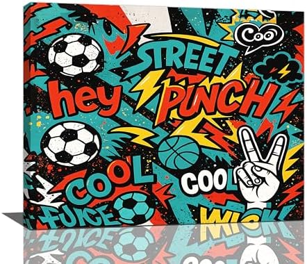 Soccer Wall Decor for Boys Room Soccer Wall Art Street Graffti Sports Pictures Football Canvas Prints Painting Artwork Decoration for Bedroom Playroom Framed Kids Teen Gifts 16"x20"