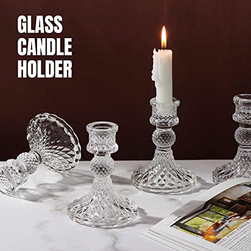 DARJEN Candlestick Holders Set,12Pcs 4" H Taper Candle Holders Bulk, Clear Glass Candle Holders for Wedding, Spring Party, Romantic Dinner, Festival & Windowsill Decor