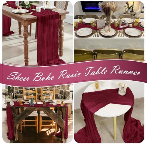 30 Pack Burgundy Cheesecloth Table Runner 17 x 108 inch Cheese Cloth Table Runners 9ft Burgundy Table Runner Rustic Romantic Sheer Gauze Runner for Wedding Party Baby Shower Table Decoration