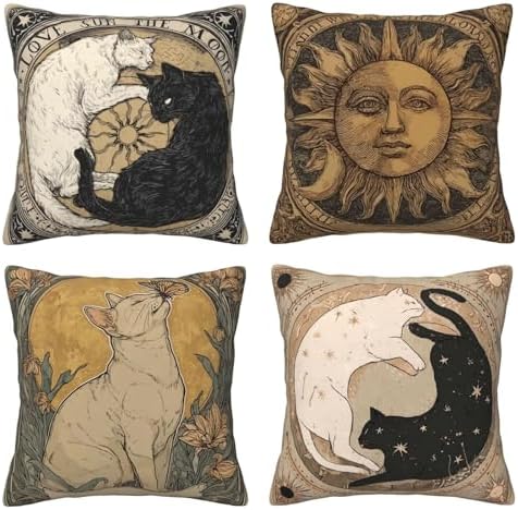 Cats Throw Pillow Covers Set of 4 Decorative Soft Double Sided Print Pillow Case Farmhouse Home Decor for Living Room Sofa Couch 18x18