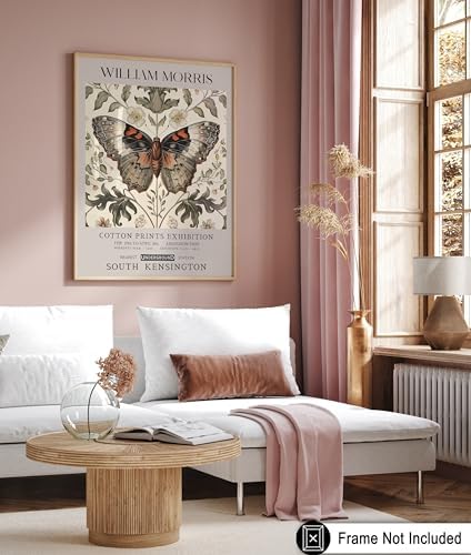 Poster Master Butterfly Print - William Morris Poster - Flower & Animal Art - Botanical Exhibition Illustration - Floral Moth Artwork - Aesthetic Office or Bedroom Decor - 24x32 UNFRAMED Wall Decor