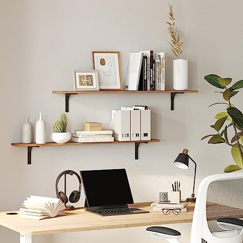 DINZI LVJ Long Wall Shelves, 47.3Inch Wooden Wall Mounted Shelves, Set of 2