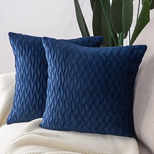 MADIZZ Set of 2 Super Soft Velvet Decorative Throw Pillow Covers 18x18 inch Blue Square with Texture Luxury Style Cushion Case Pillow Shell for Sofa Bedroom