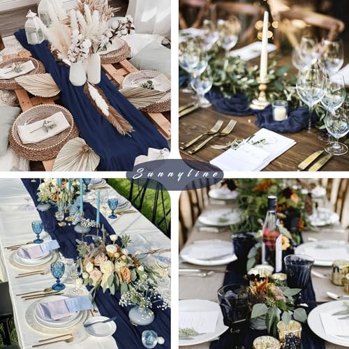 Navy Blue 10FT Cheesecloth Table Runner Gauze Fabric Runner for Tables Boho Table Runner Decoration Rustic Sheer Runner for Wedding Birthday Baby Bridal Shower Party (35 x 120 Inches Long)