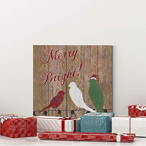 Renditions Gallery Animal Canvas Wall Art Home Paintings & Prints Merry and Bright Colorful Christmas Birds Abstract Wall Hanging Artwork for Bedroom Living Room & Kitchen Decor - 24"X24" LT05