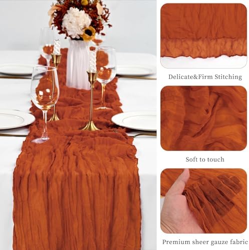 20 Pack Terracotta Table Runner 10Ft Cheesecloth Table Runner Boho Gauze Table Runners Romantic Long Sheer Fabric Cheese Cloth Table Runners for Wedding Party Bridal Shower(Terracotta)