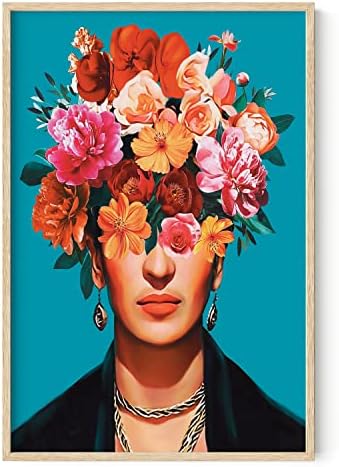 HAUS AND HUES Frida Kahlo Wall Art & Feminist Poster - Chicano Art Wall Decor Latino Chicana Mexican Artwork Flowers Print (Framed Beige 24" x 36")