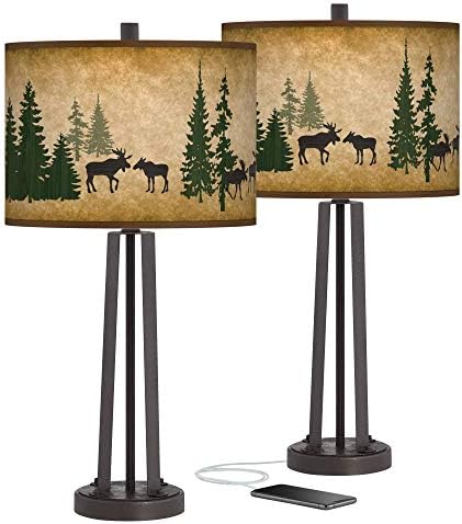 25 1/2" High Table Lamps Set of 2 Susan Dark Bronze Brown USB Charging Port
