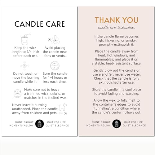 200 pack - Premium Handmade Candle Care Instruction Cards White 2x3.5 in, Small Business | Soy Bees Wax Melt, Candle Makers, Making Supplies Kit Set, Containers, Jars, Pot, Package