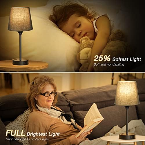 Black Bedside Lamps Set 2 for Bedroom - Dimmable Touch, USB C+A, AC Outlet