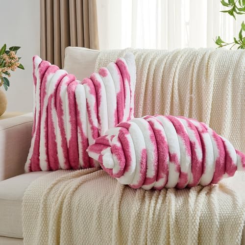 FUTEI Pack of 2 Faux Fur Throw Pillow Covers 26x26 Inch, Blush White