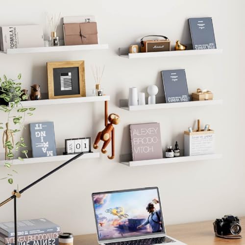 Wall Shelves for Living Room, Nursery Book Shelves Smoke Gray Bathroom Shelves Over Toilet Floating Shelves for Wall, Modern Wood Storage for Bedroom, Kid's Room, Kitchen, 36inch, Set of 6