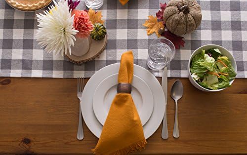 DII Fringed Check Tabletop, Table Runner, 14x108, Gray