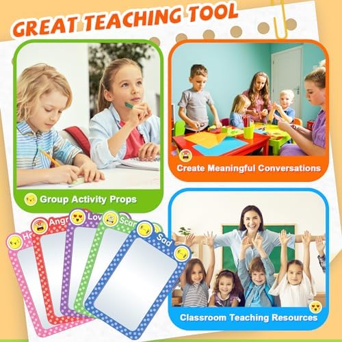Dandat 5 Pcs Kids Mirror See My Feelings Mirrors, Shatterproof Mirror for Kids Social Emotional Learning, Round Corners Square Mirrors for School Classroom DIY Crafts Calm Down Corner Supplies
