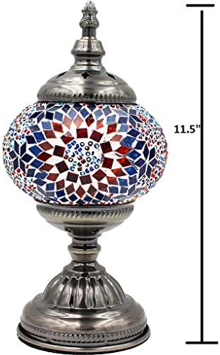 SILVERFEVER Handcrafted Mosaic Turkish Lamp Moroccan Glass Table Desk Bedside Light Bronze Base with E12 Bulb (Floral Burst)