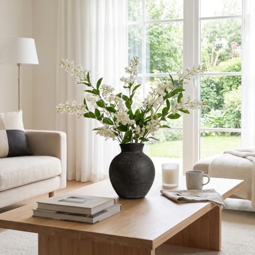 7.48 Inch Vintage Ceramic Flower Vase, Rustic Farmhouse Vase for Home Decor, Distressed Decorative Terracotta Vase for Table Centerpiece Living Room Bathroom Bedroom (Black-7.48'')