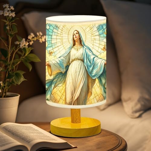 The Merciful Virgin Mary Table Lamp LED 3-Color Pressed Bedside, The Merciful Virgin Mary Shade Lamp with Wood Base for Bedroom Living Room Desk Office TL01