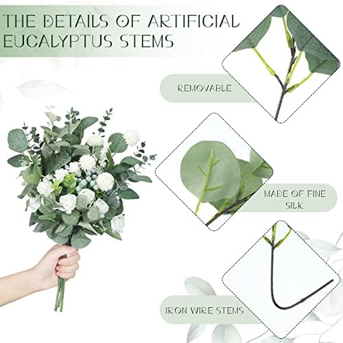 Giegxin 180 Pcs Mixed Artificial Eucalyptus Leaves Stems Bulk Green