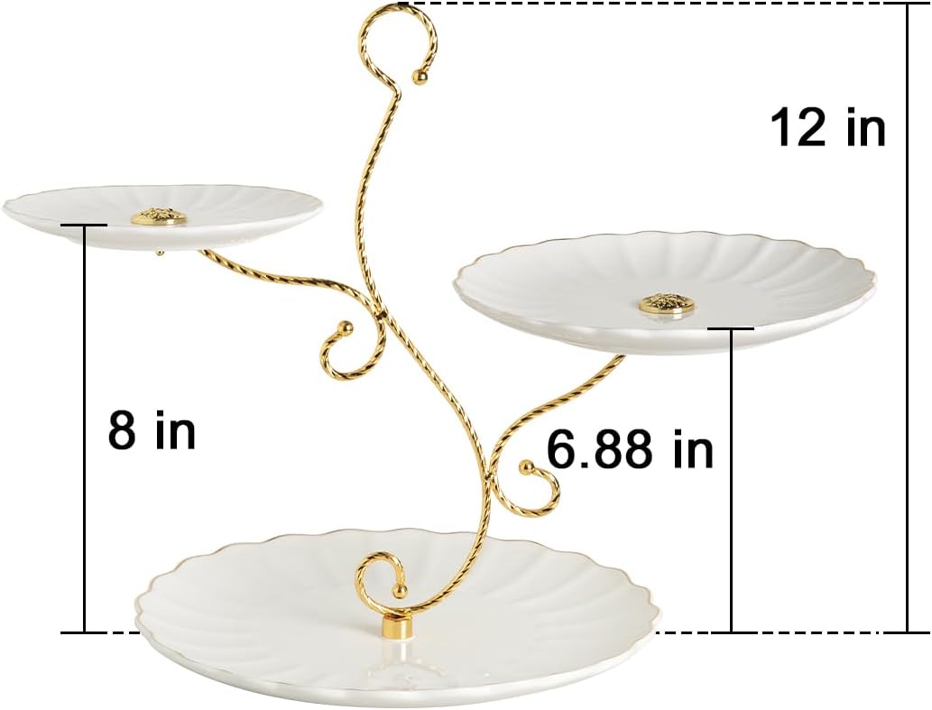 Sweejar 3 Tier Ceramic Cake Stand Wedding, Dessert Cupcake Stand for Tea Party Serving Platter (Bright White)