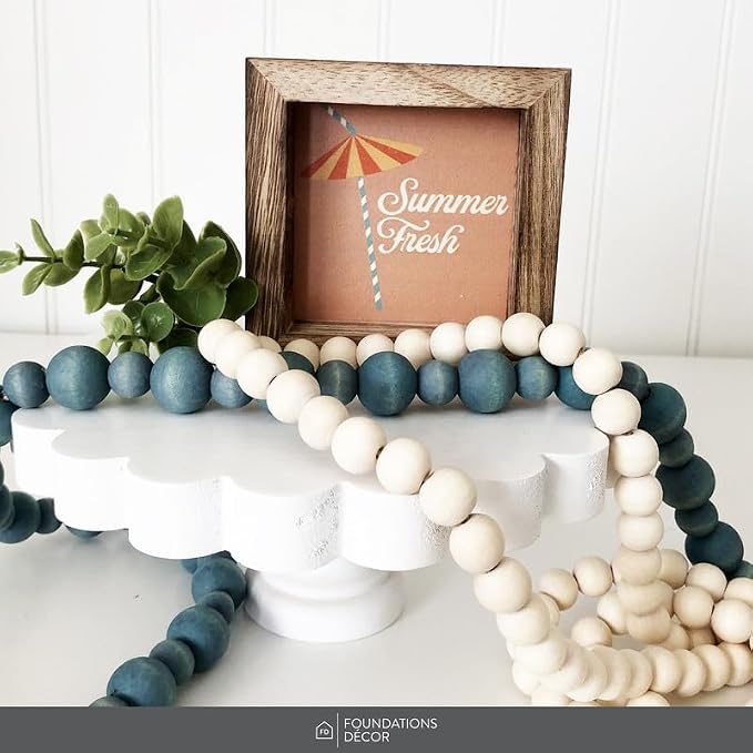 FOUNDATIONS DECOR Wood Bead Garland with Tassels - Boho Beads Home Decor - Sea Foam