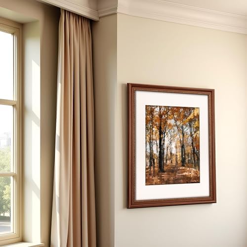 12x16 in Wood Classic Gallery Poster Picture Frame 2 Pack, Gold Ornate Beaded Inner, Matted for 9x12 Photo, Vertical or Horizontal Wall Mount Display, Brushed Brown Brass