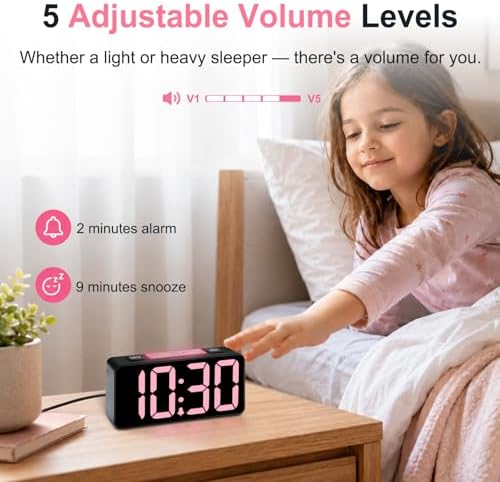 DreamSky Small Digital Alarm Clock with Night Light for Kids Bedroom