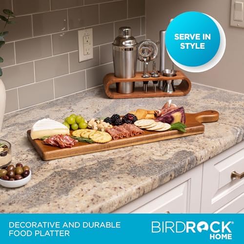 BIRDROCK HOME Acacia Wooden Serving Board with Handle - Long Charcuterie Tray for Party Cheese, Meat, Fruit & Bread Display - Decorative Food Platter for Kitchen - Natural Wood - Espresso, 23”